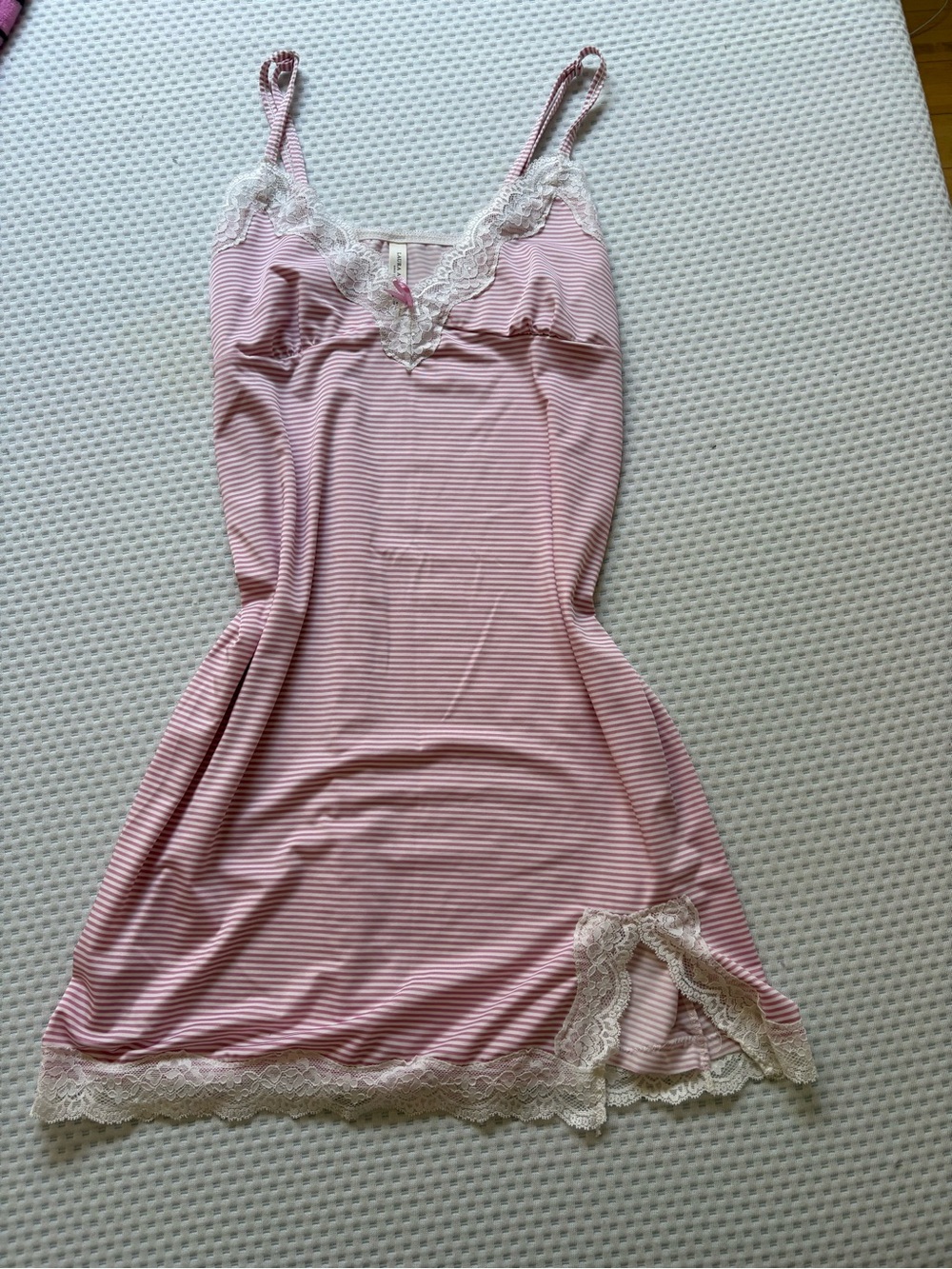 Laura Ashley Pink Striped Lace Trim Chemise